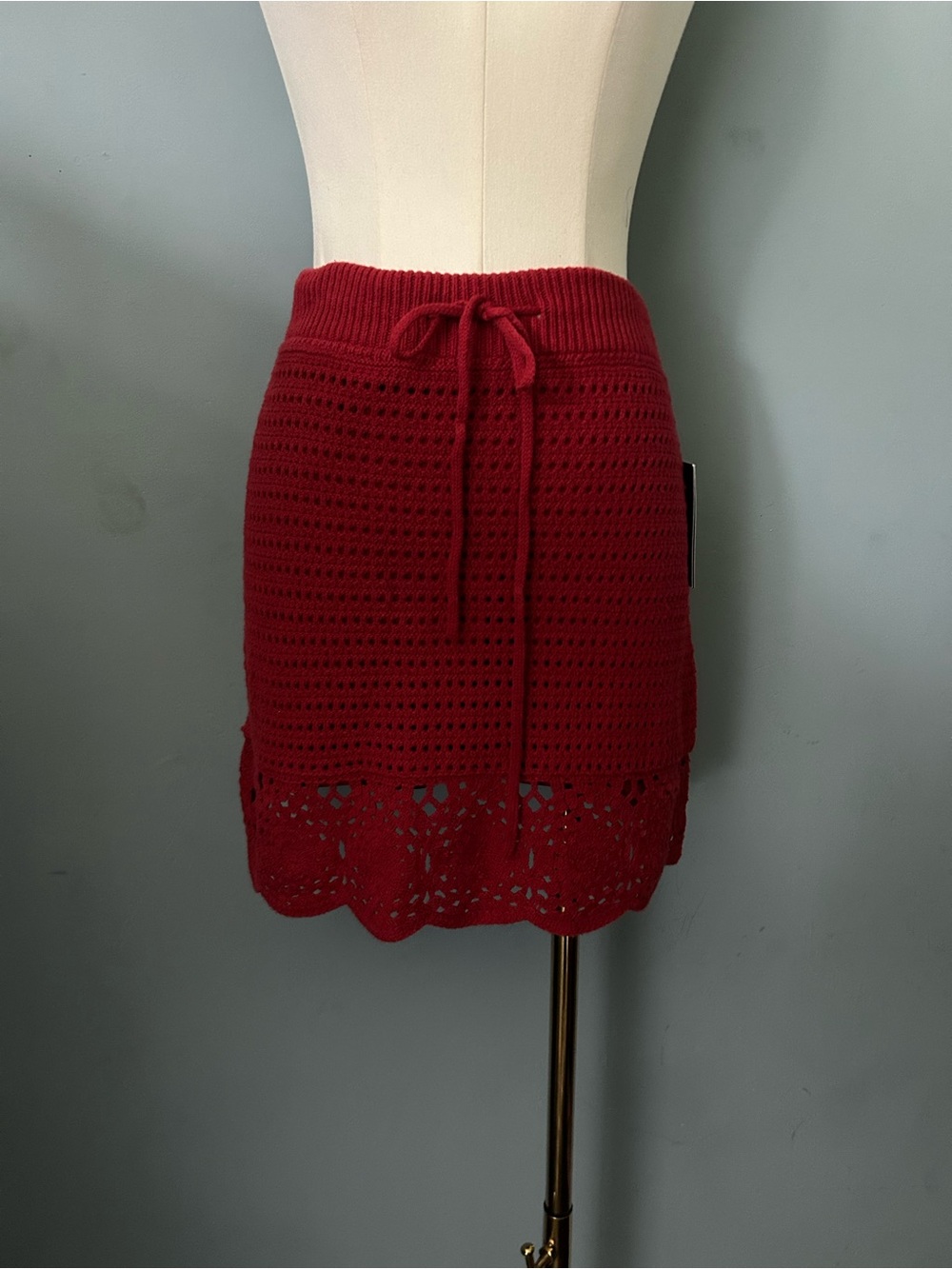 Universal Thread Red Crochet Drawstring Mini Skirt - Picture 2 of 5